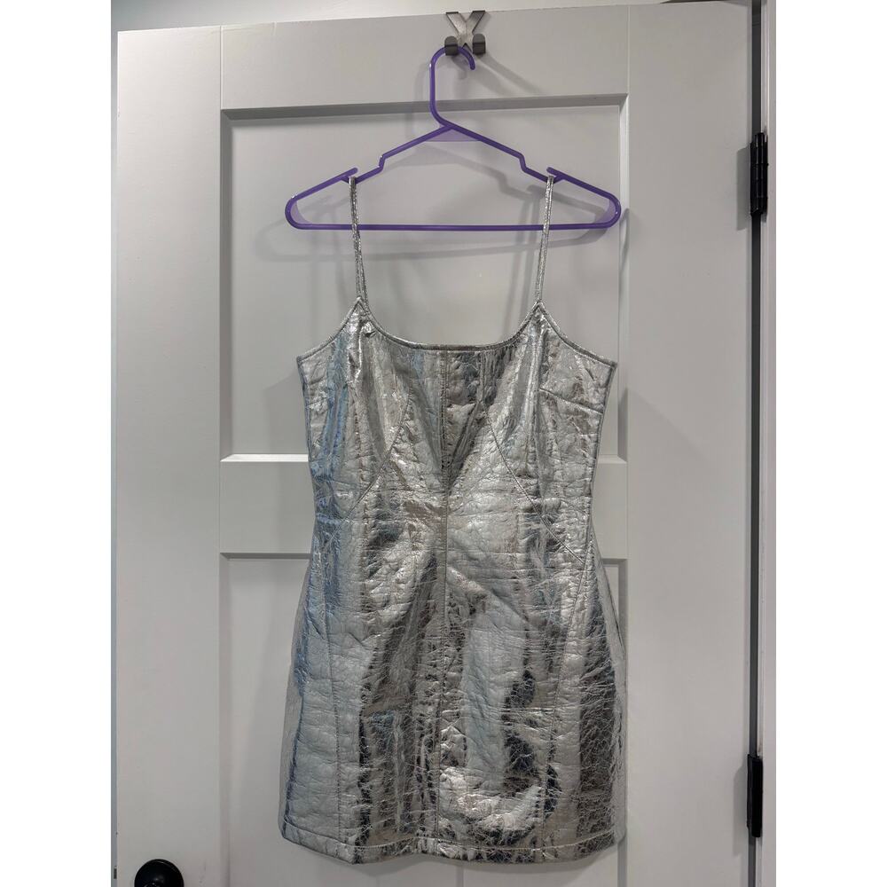 Nasty gal “Crackle” Faux Leather Strappy Mini Dress Size 10 - Picture 2 of 5